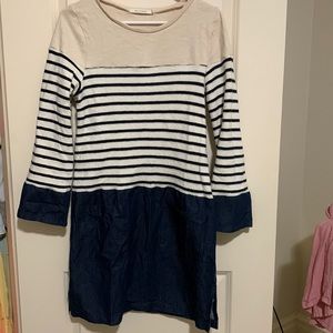 Striped dress with denim bottom!